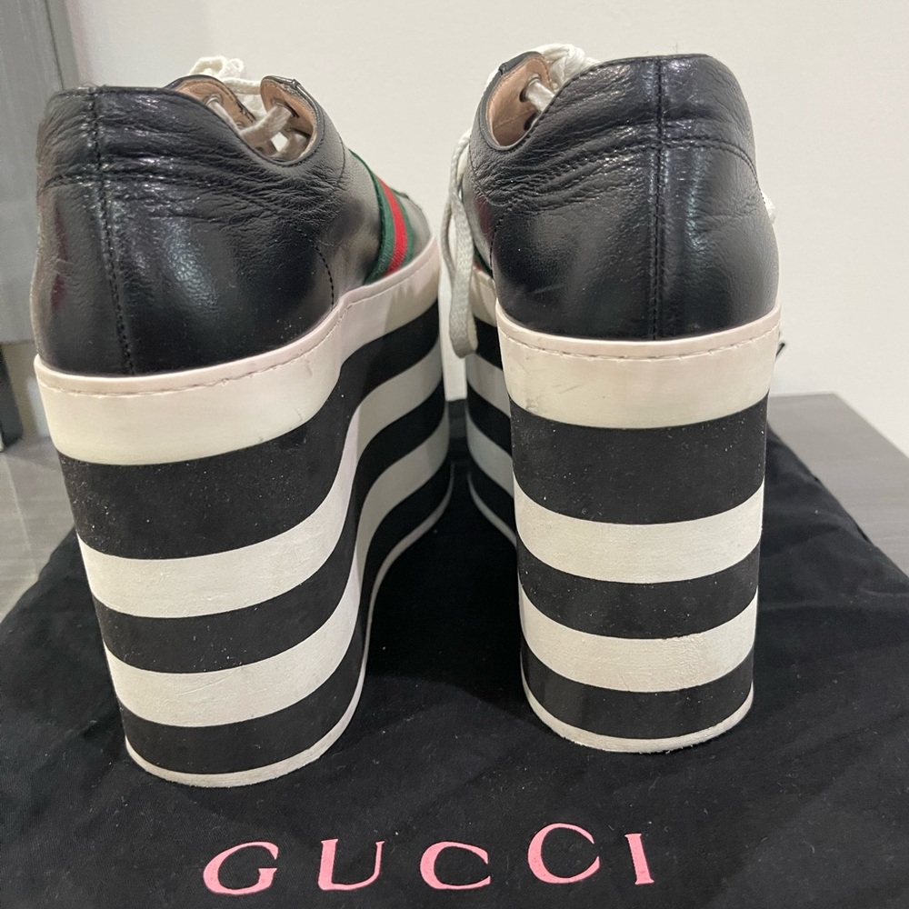 Gucci Shoes | Leather Peggy Wedge Platform Sneakers - Picture 4 of 10